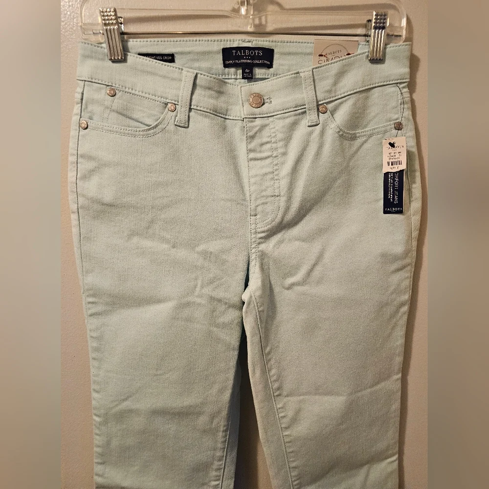 Talbots Simply Flattering Straight Leg Crop Jeans Slimming Mint Womens Sz 4P NWT